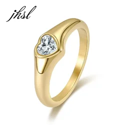 JHSL Brand Luxury Female Women Wedding Heart Cubic Zircon Rings CZ Stone Stainless Steel Silver Gold Color