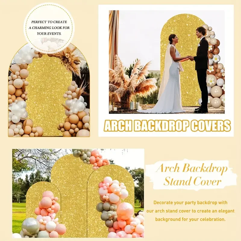 ฝาครอบแบบโค้งเงาสีพื้นพื้นหลังสีทองสำหรับงานเลี้ยงวันเกิดงานแต่งงานสำหรับตกแต่งการถ่ายภาพสตูดิโอ