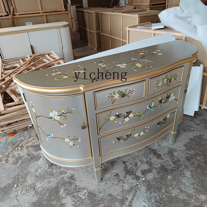 

ZYA Entrance Cabinet Living Room Bedroom Light Luxury Solid Wood Painted TV Cabinet Curved Semicircular Home Furniture