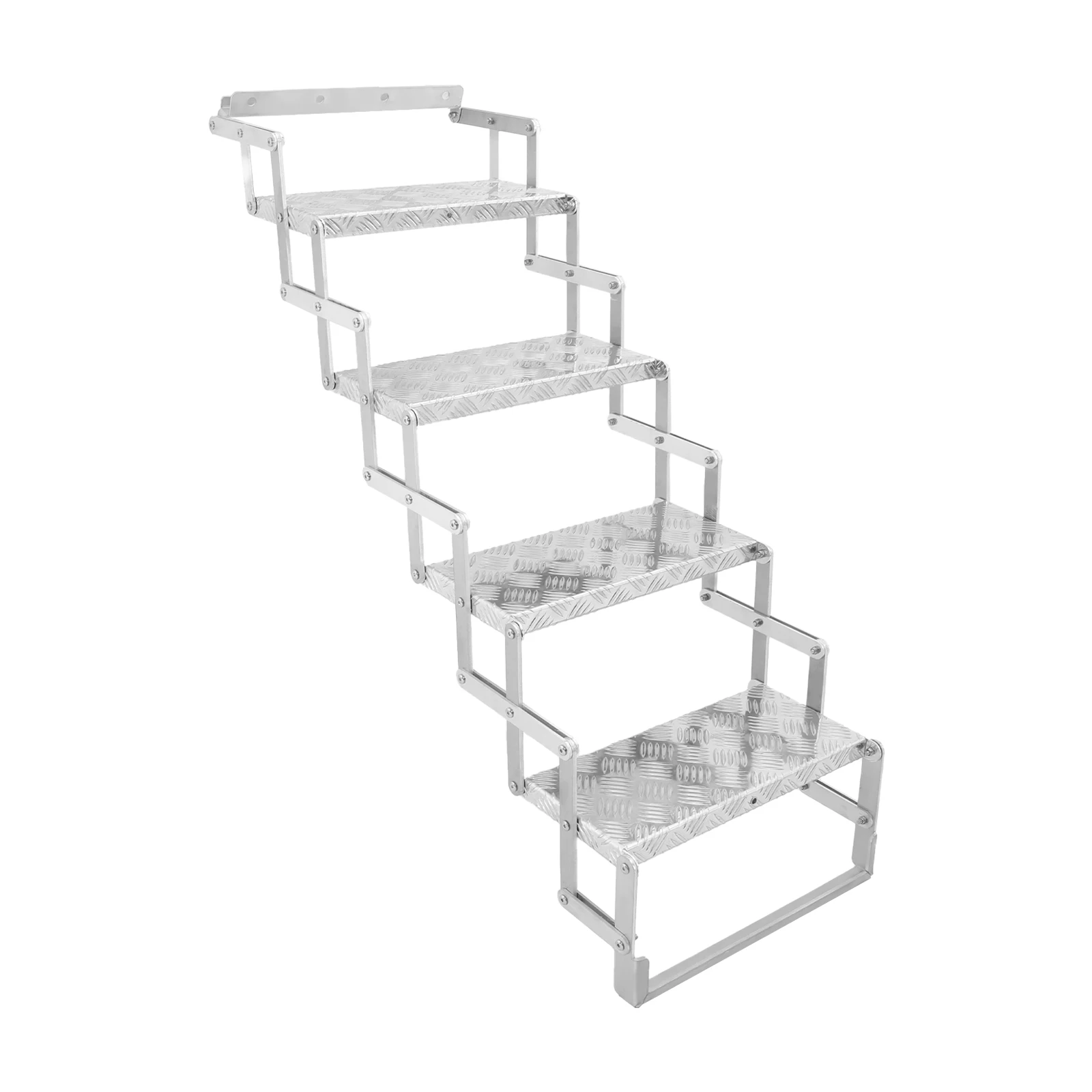110kg 4-Step Scissor Foldable Step Ladder, Aluminum RV Entry Step With Anti-Slip Treads, for Camper Trailer Truck