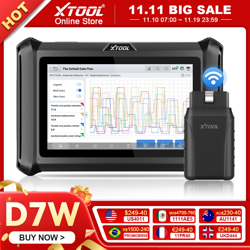 XTOOL D7W V2.0 OBD2 WIFI Scanner automatique sans fil outil de Diagnostic de voiture outil bidirectionnel de codage ECU avec 39 + réinitialiser FCA CANFD