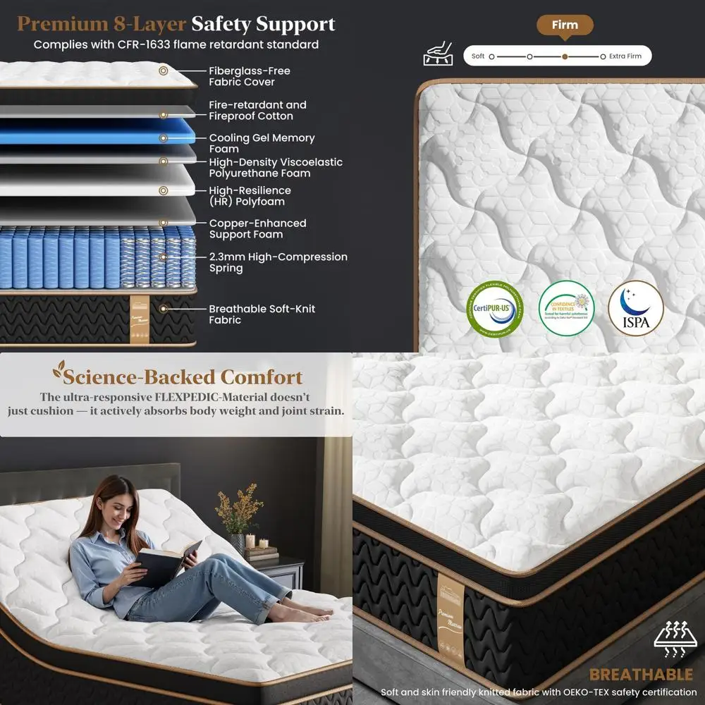 

Luxury 14 Queen Hybrid Mattress with 7-Zone Pocket Springs, Cooling Gel, and 365-Night Trial