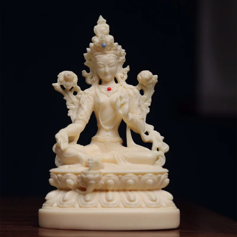 

Factory Direct Supply Ivory Nut Carved Green Tara Bodhisattva Ornaments Home Worship Statue Guanyin Crafts Ornaments