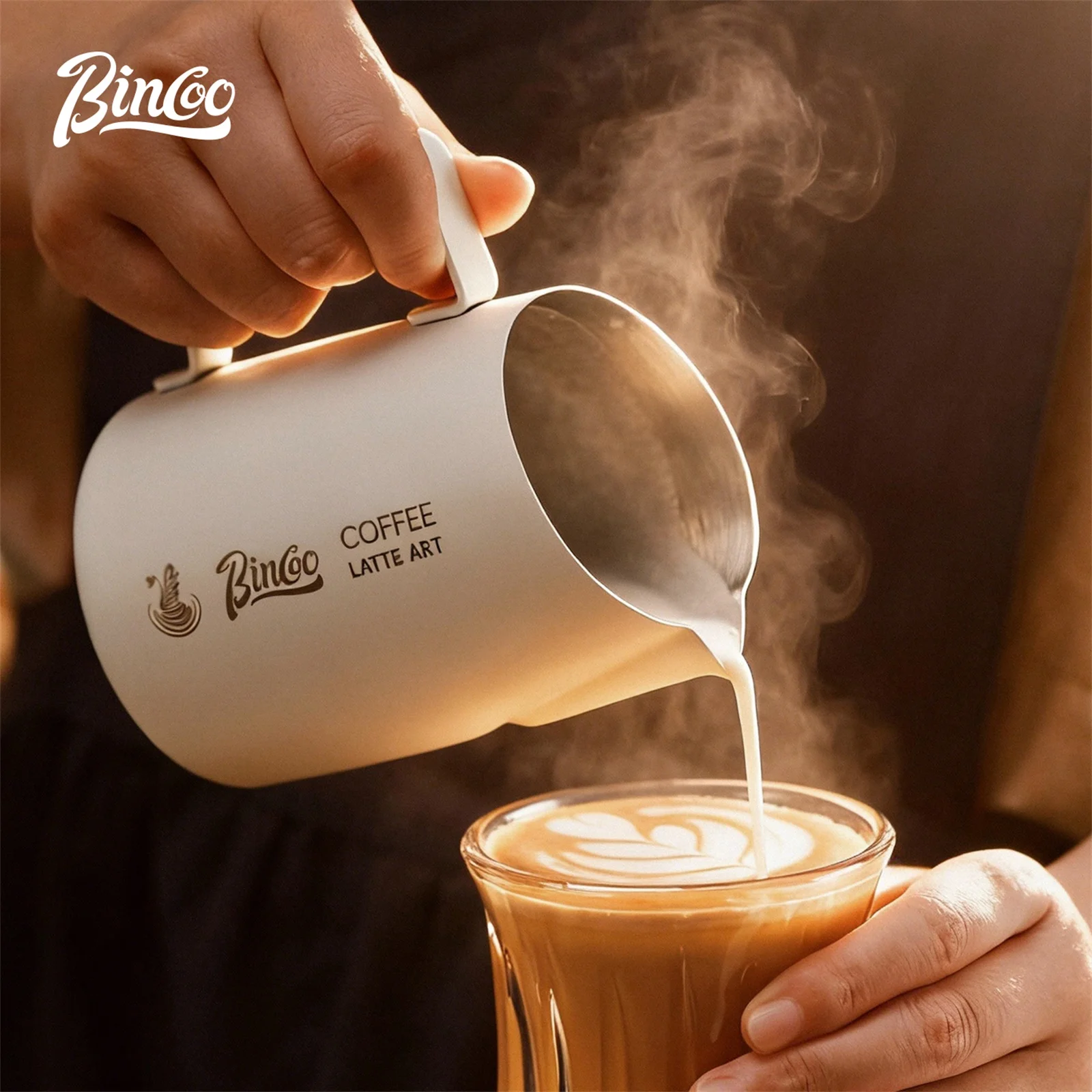

Bincoo Angled Spout Latte Art Pitcher Coffee Milk Frothing Cup and Steaming Jug Essential Tool for Creating Perfect Microfoam