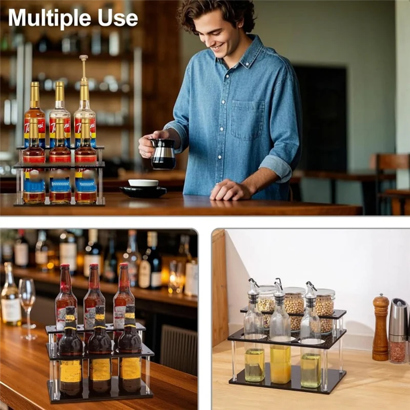

ABKY-2-Tier Syrup Rack For Coffee 6 Bottles Capacity Acrylic Organizer For Kitchen Bar For Countertop