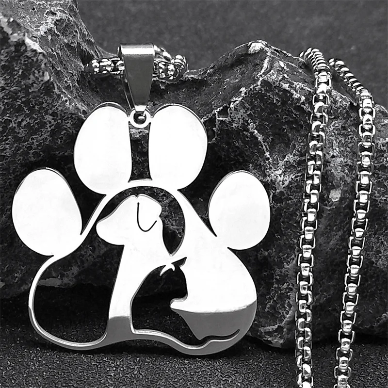 Fashion Dog Cat Paw Stainless Steel Necklace for Women/Men Silver Color Animal Pet Claw Pendant Necklace Jewelry Colar N8006S01