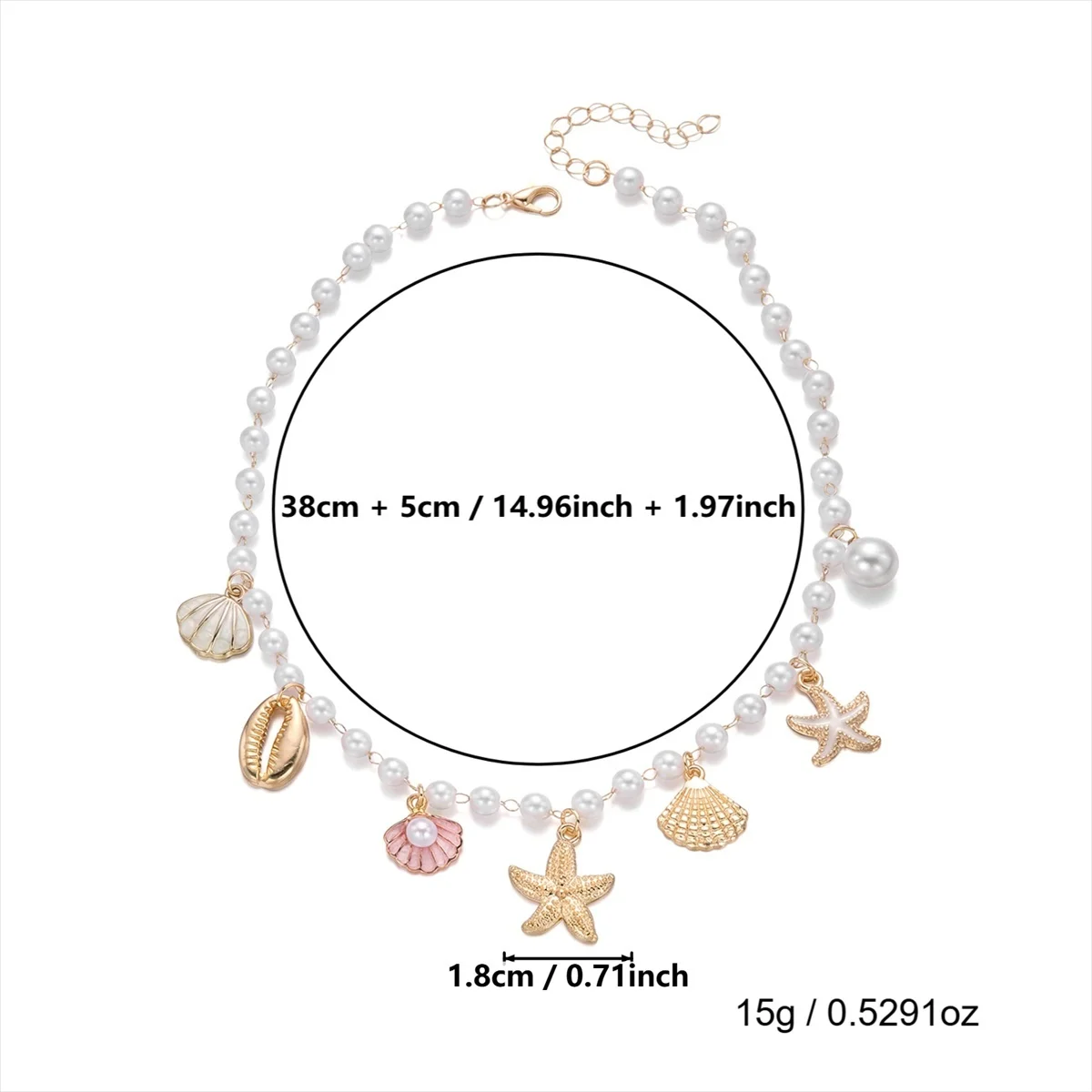 Boho Seestern Muschel Seepferdchen Hummer Anhänger Halskette für Damen und Herren, unregelmäßige Imitationsperle, Ozean-Strand-Choker-Schmuck – Detail 21
