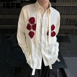 IEFB 2024 Autumn New Trendy Men's Wear Long Sleeve Shirt Burning Rose Design Handmade Flower Plant Series Male Shirts 9C6965