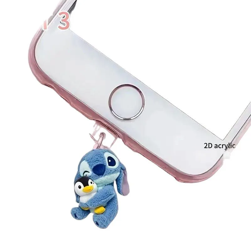 iPhone Type-Cに適した縫製電話ダストプラグ、新しいディズニーステッチ2D飛行機型Type-C充電ポートダストプラグ、装飾ギフト