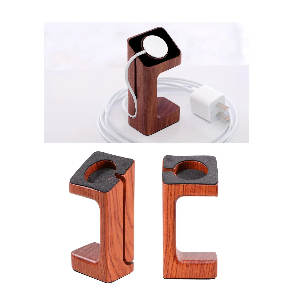 Wooden Smart Watch Charging Dock Station Holder Mount Intelligent Chip Fast Efficient Protection Durable High Grade Material
