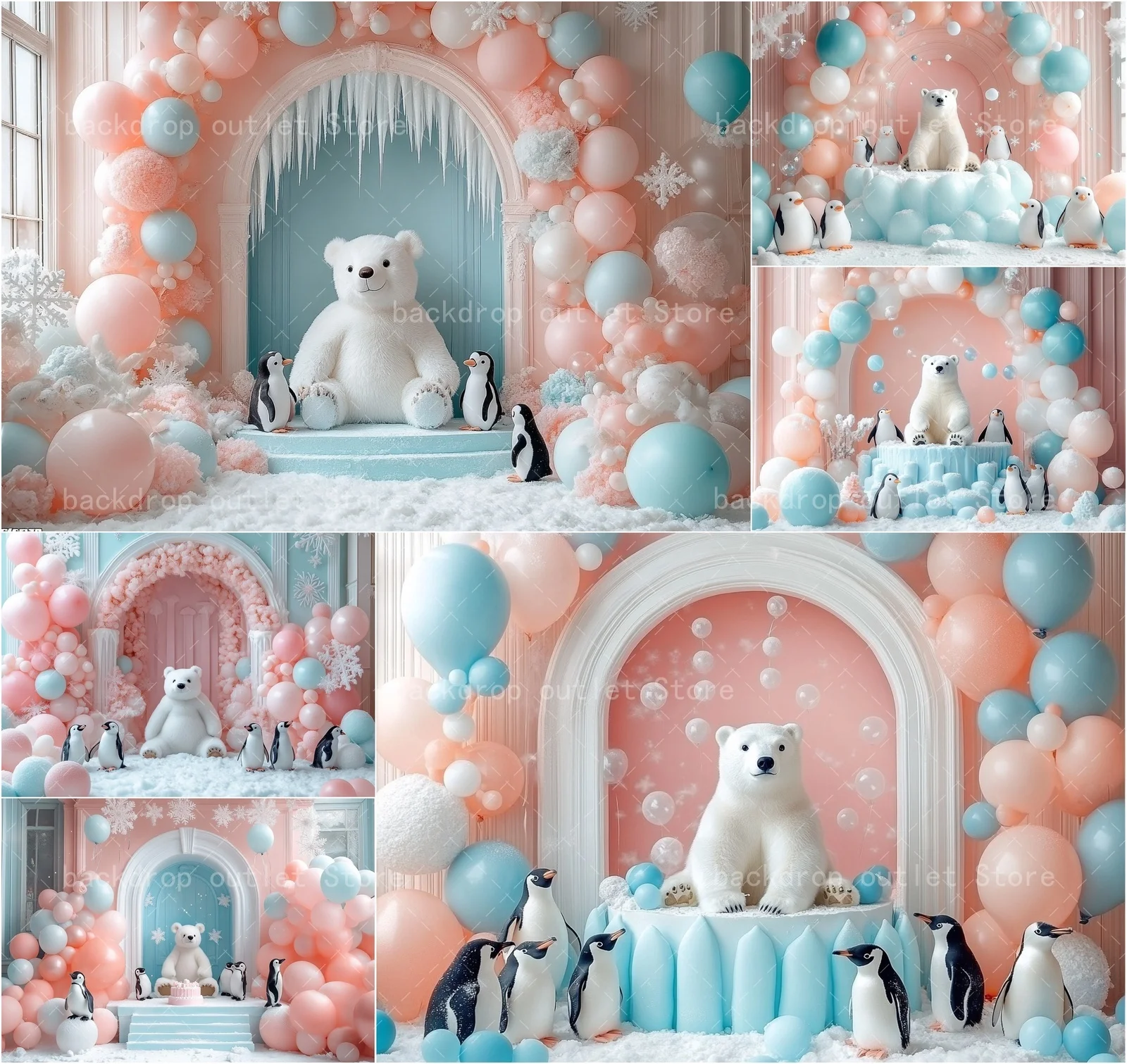 Mehofond Winter Polar Penguins Bears Backgrounds Snowy Wonderland Frozen Balloons Kids Birthday Decor Photography Backdrop