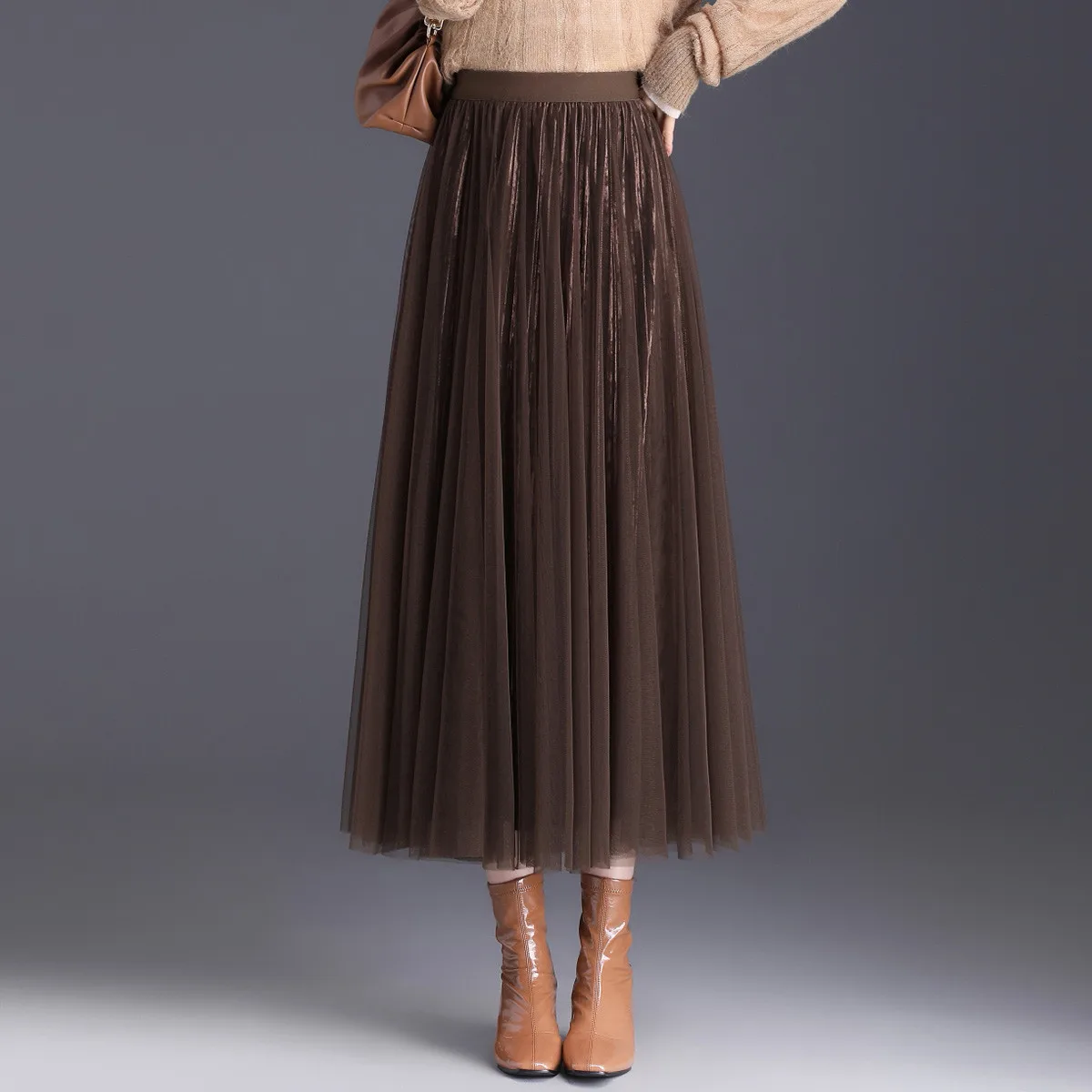 LOUIS YAO 2025 Winter Two sided Mesh Velvet Skirt Fashionable Romantic Commuter Umbrella Long Women's Half length Skirt