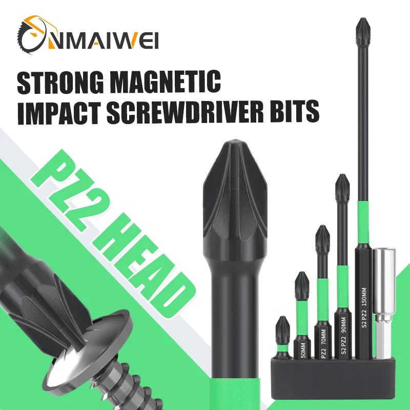 

6PC Green S2 Impact Strong Magnetic Anti Slip 25-150mm Electric Hand Drill Cross Screwdriver Bit Electric Tool Accessory Set