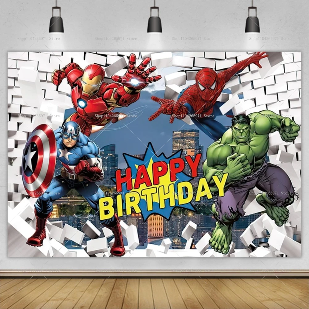 Décor de fond de scène Avengers Super Héros, personnages classiques Marvel, pour fête d'anniversaire d'enfants, garçons, ou baby shower, accessoires photo