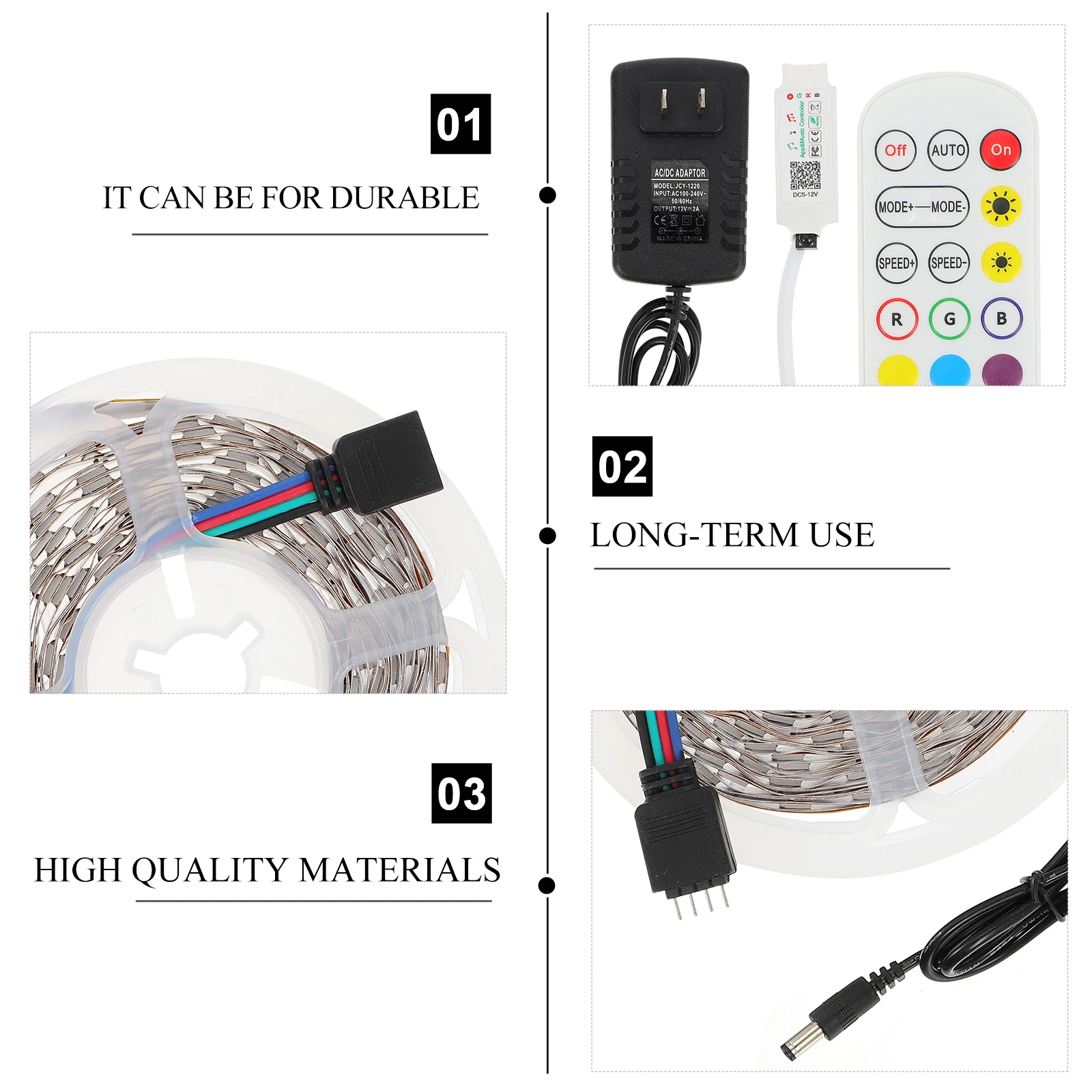 

1 Set Rgb Led Strip Lights App Controlled 12V Wireless Color Changing 5 Meter Light For Backlight Under Cabinet