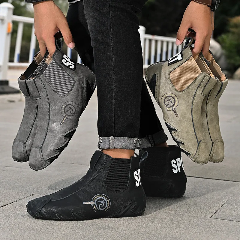 Men Boots 2023 Warm Cotton Shoes Handmade Outdoor Sneakers Soft SoleComfortable Men\'s Ankle Boots Male Casual Flat Short Boots