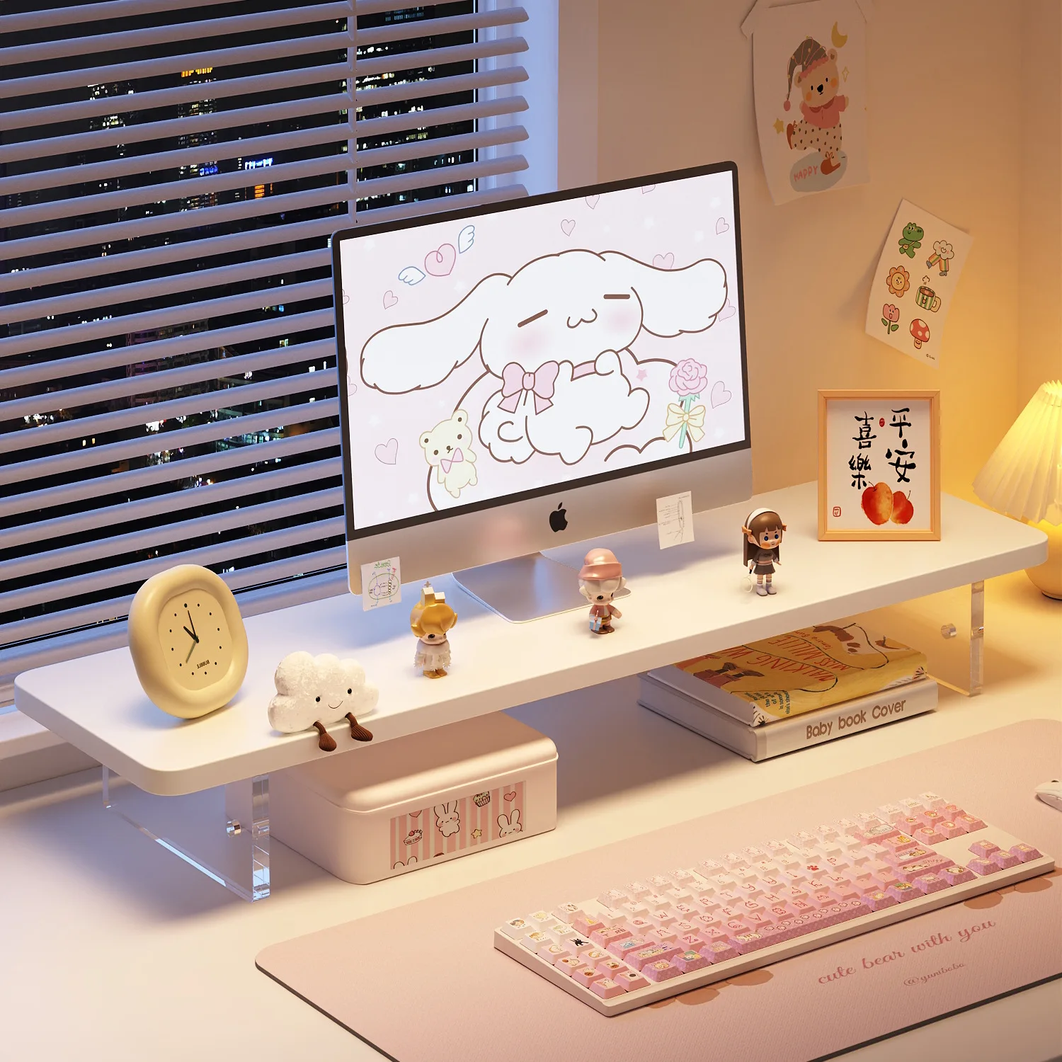 Desktop Wood Board Monitor Riser Stand Computer Screen Height Booster Storage Space Home Office Study Desk