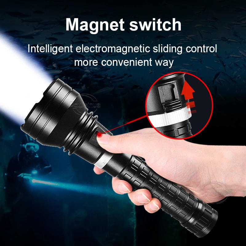 Super Bright Diving Flashlight Single Mode Rechargeable XHP160 Diving Torch 800m Underwater Lamp IPX8 Waterproof Lantern