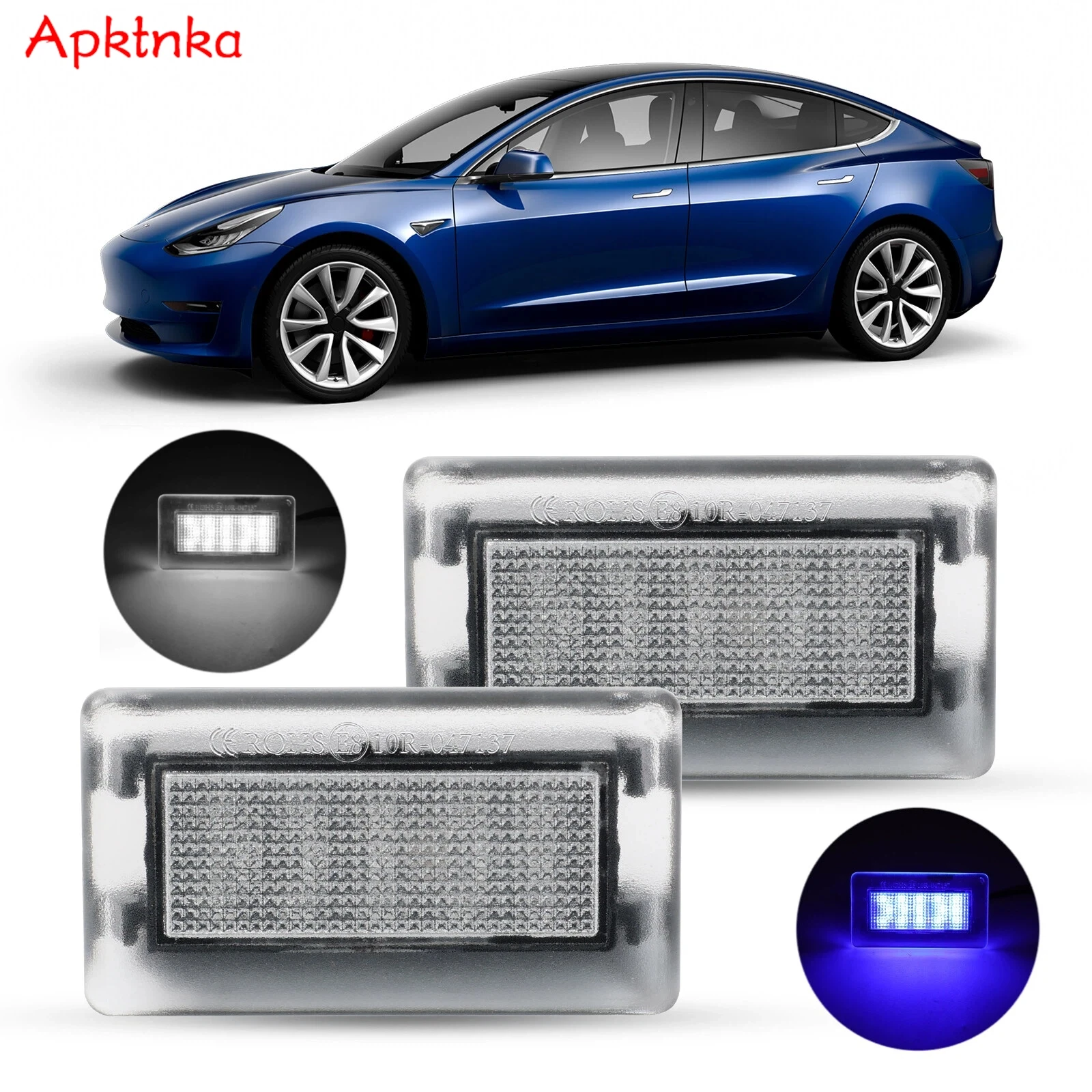 2Pcs Blue&White Courtesy Footwell Light Glove Box Trunk Luggage LED Car Interior Welcome Lamp Bulbs For Tesla Model 3 S Y X