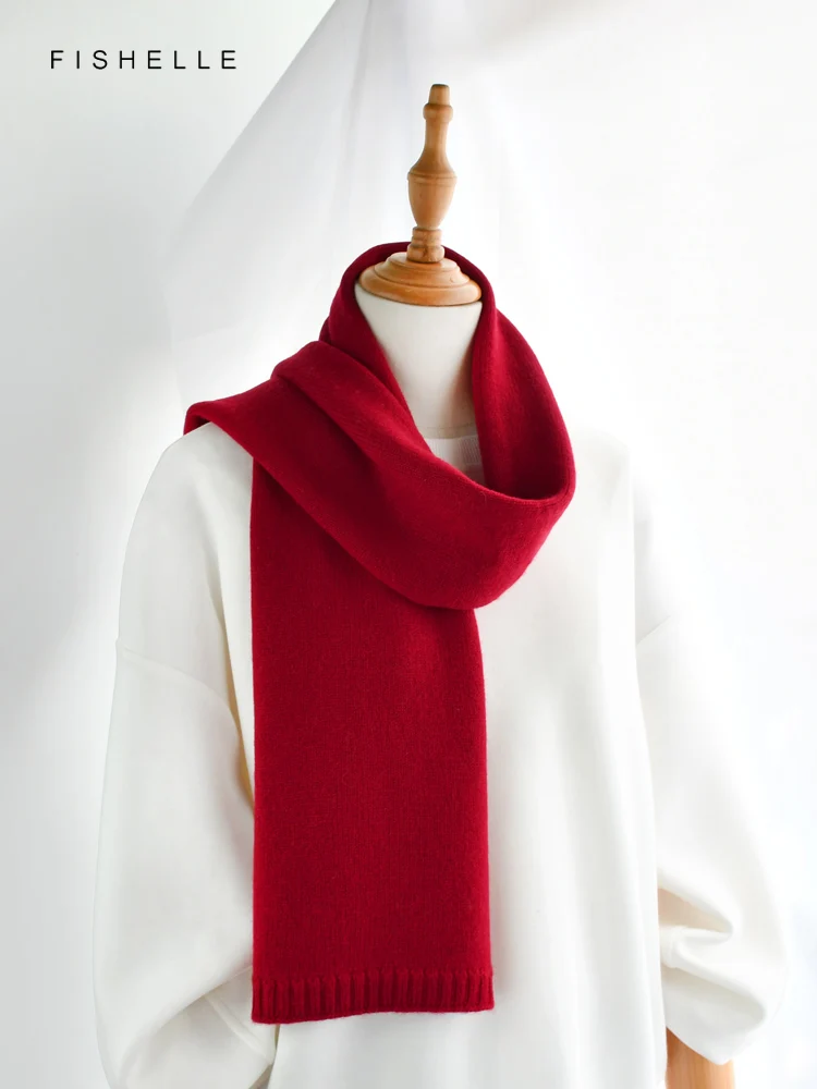 Deep Red Cashmere Luxury Scarf Men Women Autumn Winter Warm Scarves Adults Kids Christmas New Year Gift