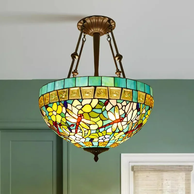 American retro chandelier colored glass reverse chandelier, warm living room foyer hotel cafe tea house chandelier