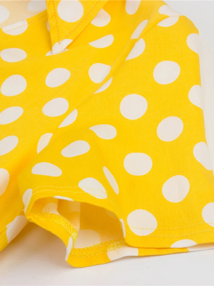 Tonval-Women\'s Retro Polka Dot Dress, Yellow Dress, Short Sleeve, V Neck, Belted, A Line, Summer Party, 50s Vintage Dresses