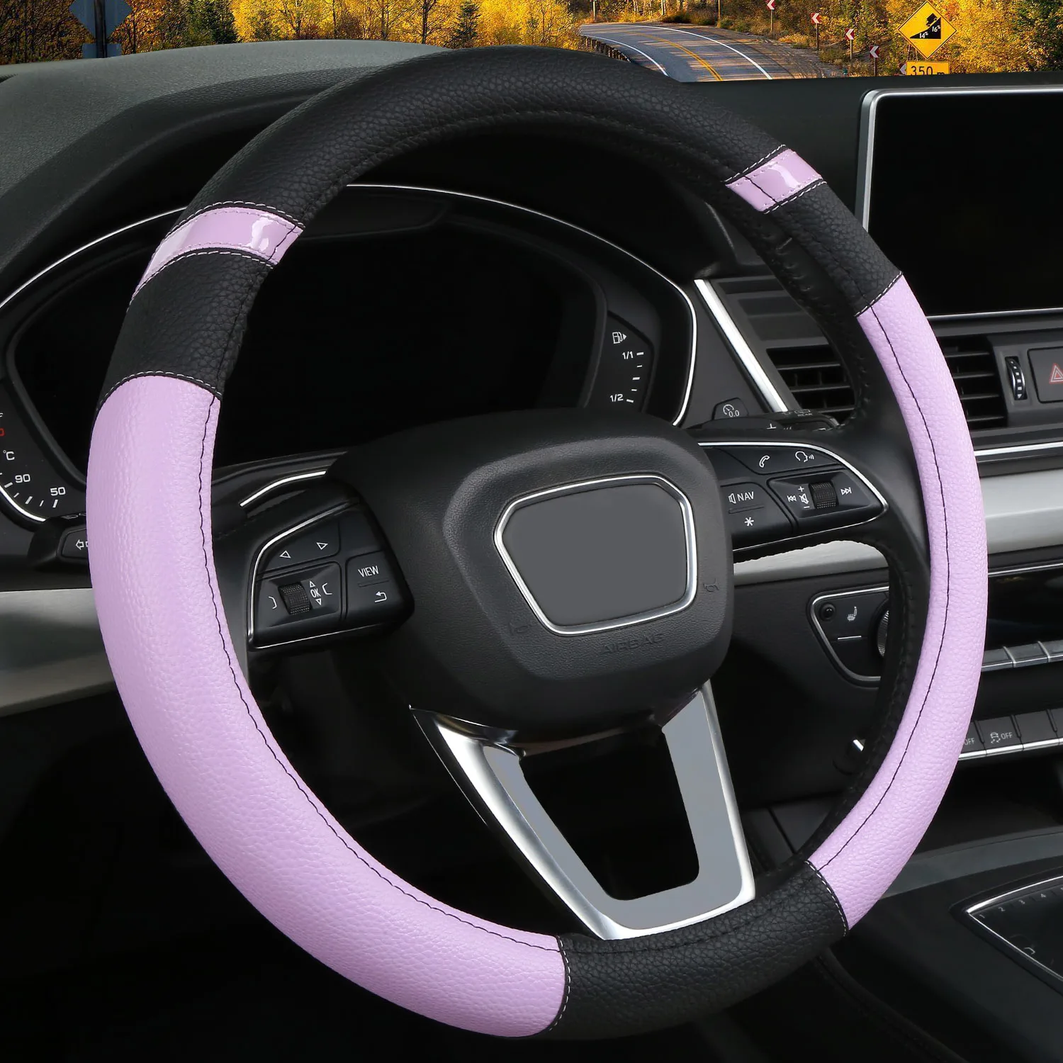 Steering Wheel Cover for Women Universal Cute Leather Girly Car Interior 15 Inch