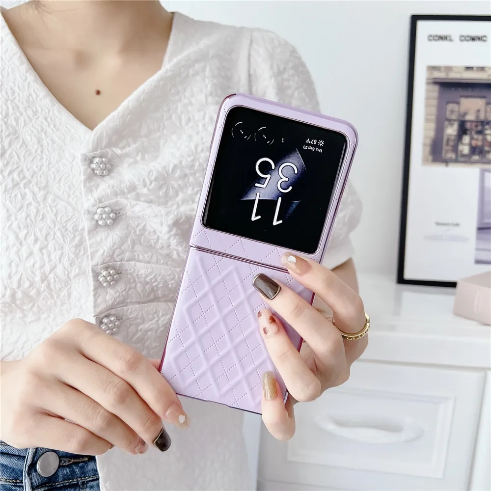 Korean Fashion Electroplated Rhombic  Leather Case For Motorola Razr 40 Ultra Case 2023 For Moto Razr 40 Ultra Cover Razr40 Case image 3