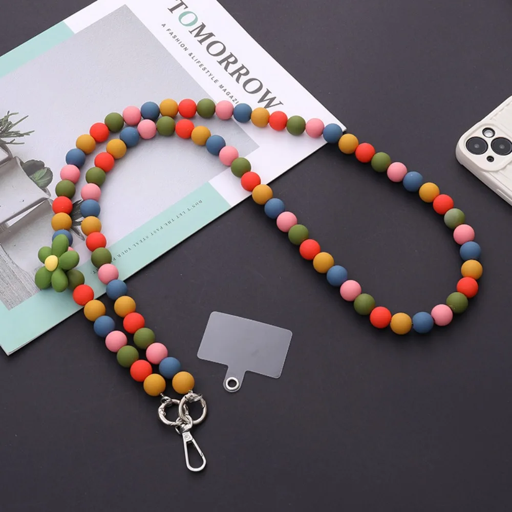 

Bag Chain Beads Crossbody Phone Strap Flower Candy Color Mobile Phone Lanyard Charm Cute Phone Neck Straps Hanging Ornaments