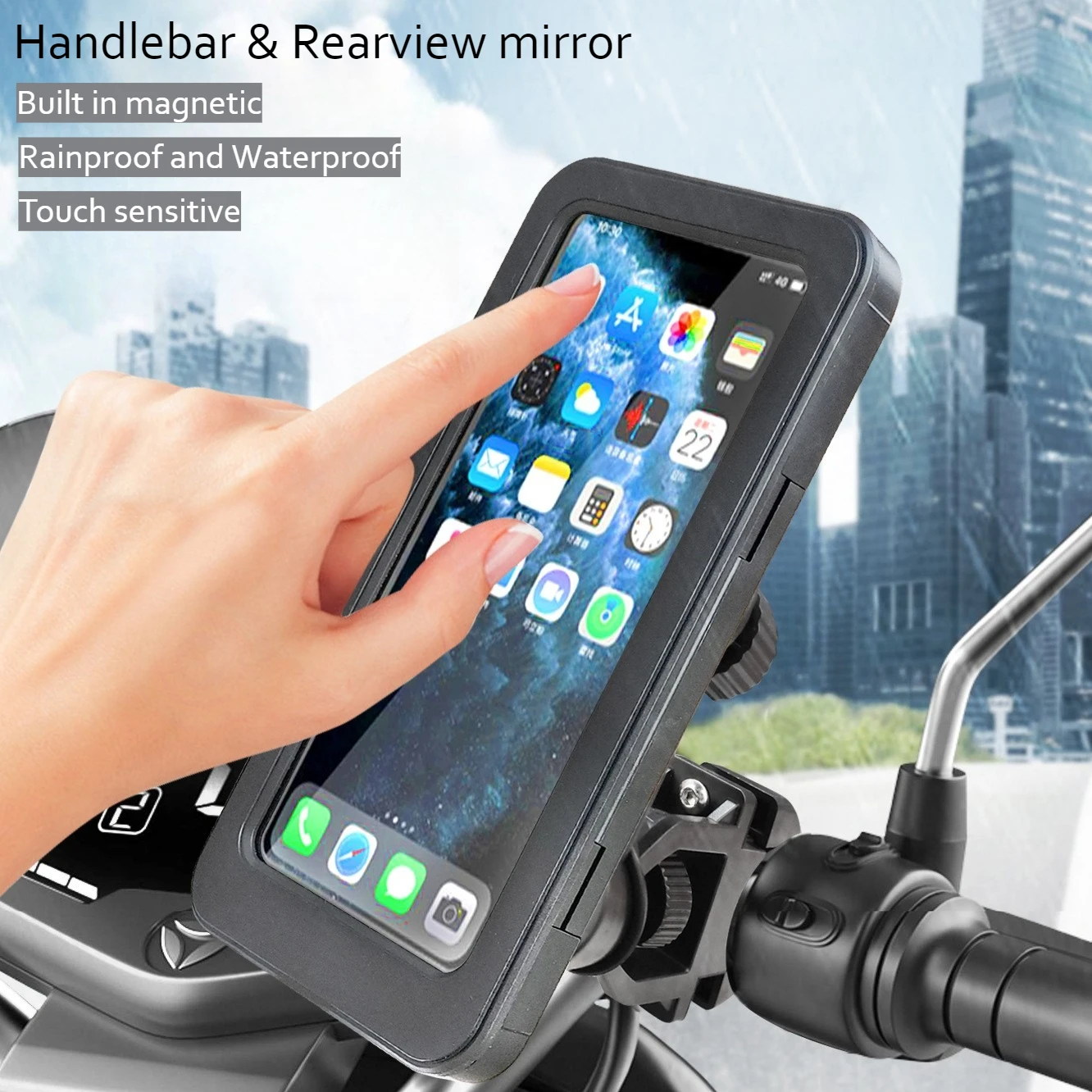 

Сильное магнитное крепление для телефона на мотоцикле, крепление для зеркала заднего вида на руль, водонепроницаемое регулируемое крепление для велосипеда, скутера, GPS-навигация