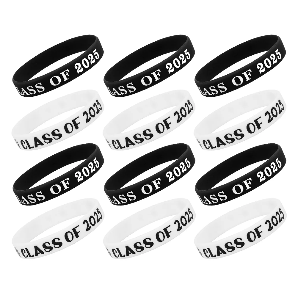 12 Pcs Graduation Bracelet Silicone Bands Class of 2025 Student Party Stretch Keepsake Comfortable Celebrate Season