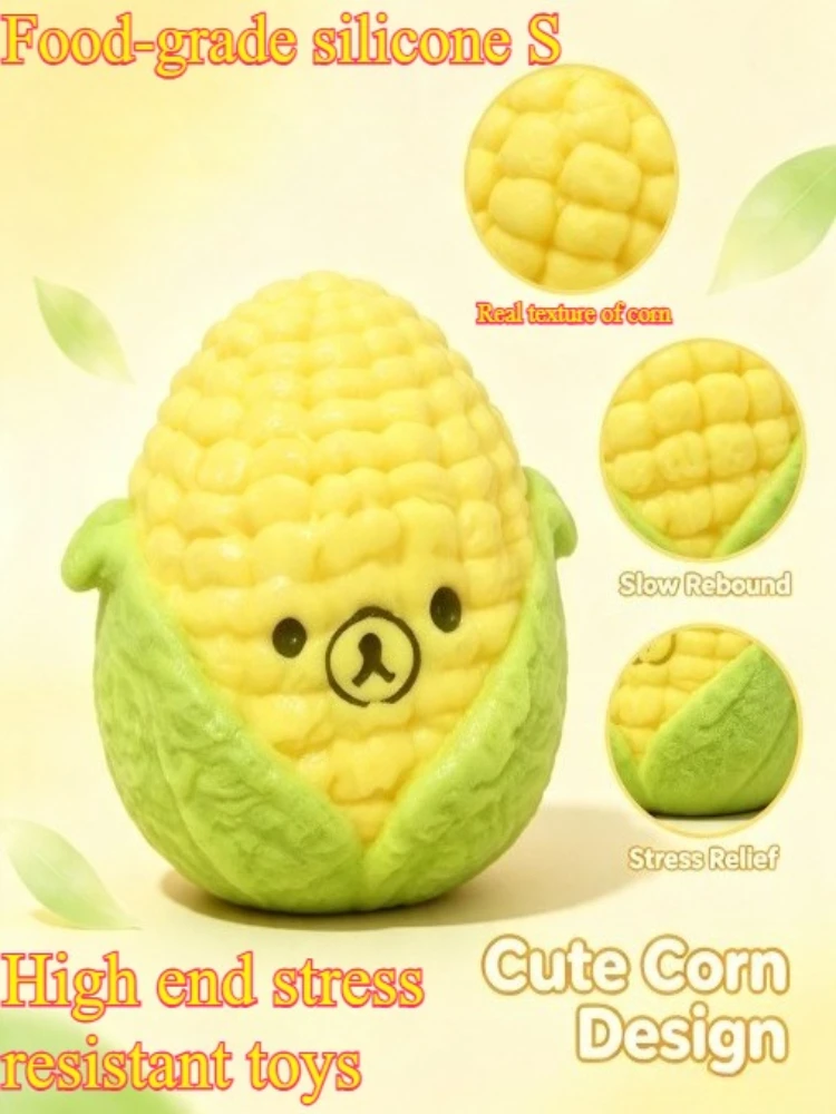 2Pcs Handmade Butter Texture Stress Relief Toy, Rilakkuma Corn Shape, Food Grade Silicone Squeeze Fidget Toy For Anxiety Release