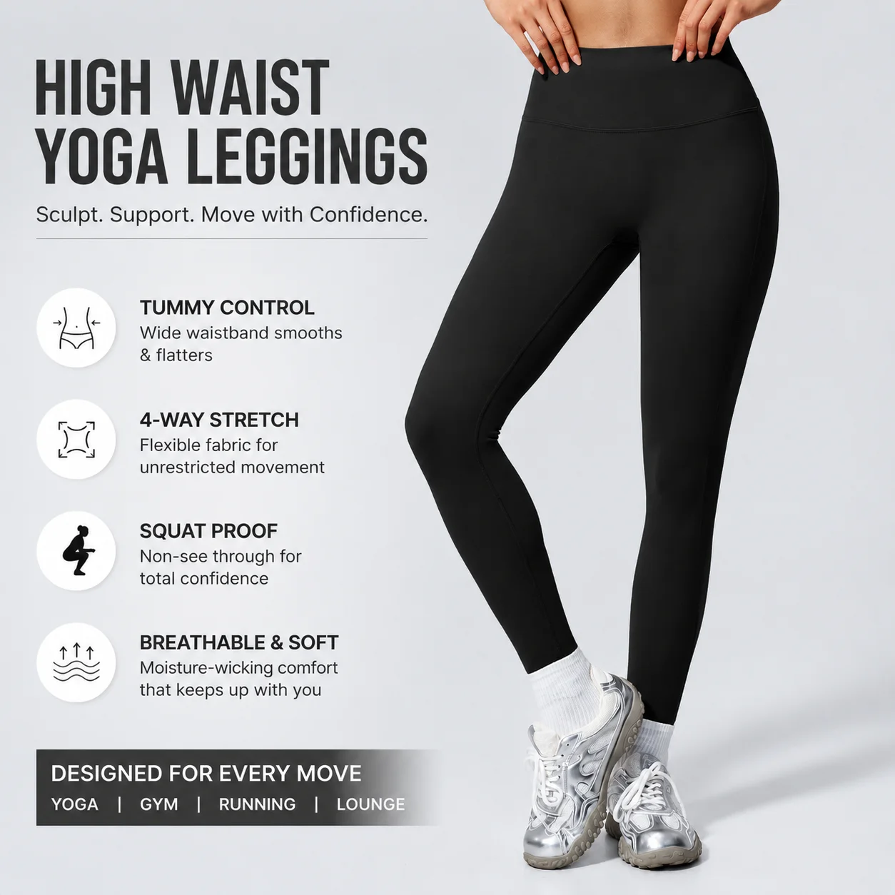 Women's High Waist Seamless Yoga Leggings with Contour Tummy Control Waistband Squat Proof Compression Workout Pants Squat Proof