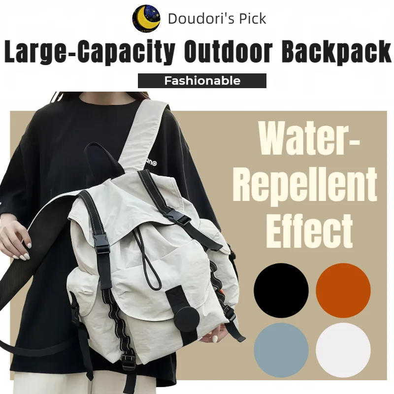 Korean-Style Fashionable, Lightweight, Large-Capacity, Water-Repellent Fabric Travel Outdoor Backpack for Both Men and Women
