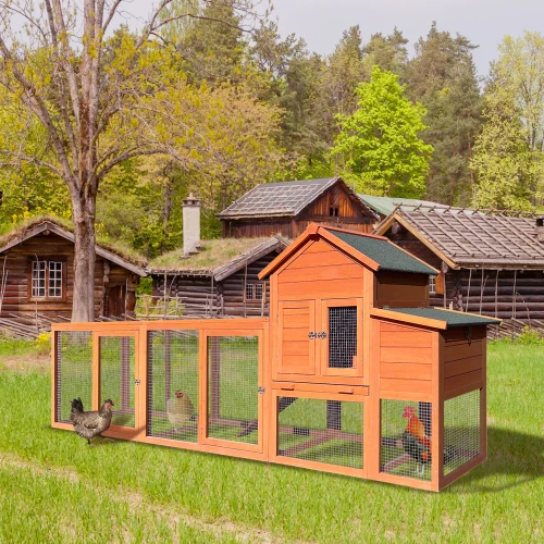 

122" Large Natural Wood Chicken Coop Hen House Pet Rabbit Hutch Wooden Pet Cage Backyard with Nesting Box