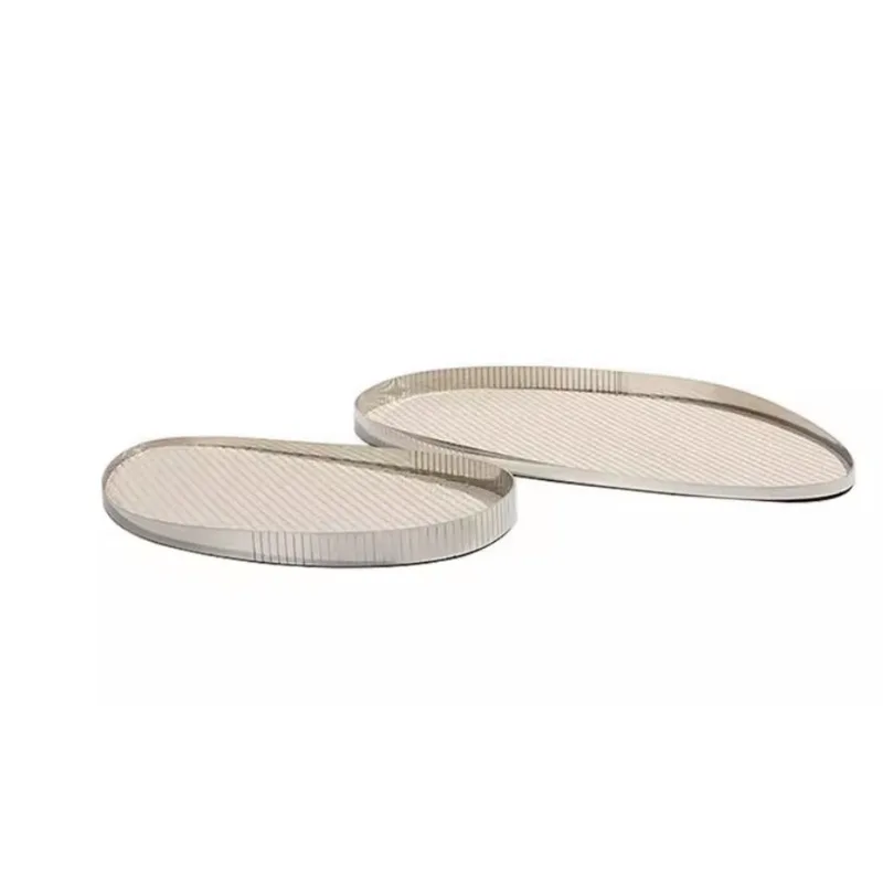 Woven texture modern stainless steel hotel decor luxury leather metal tray