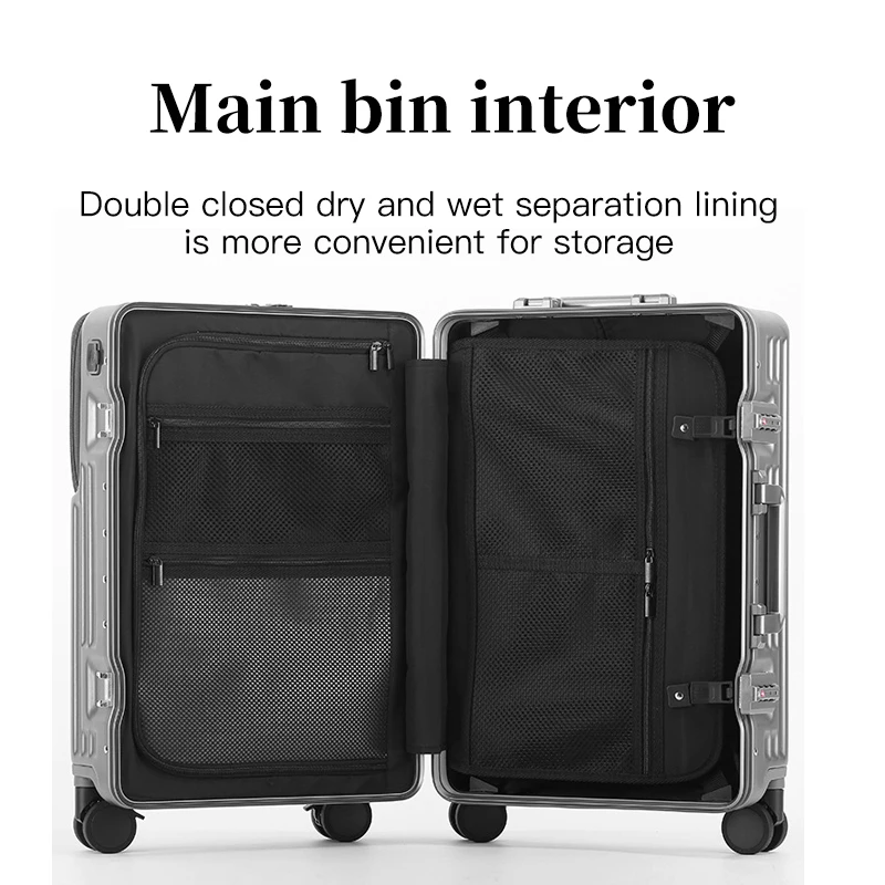 Valigia con ruote per PC resistente alle cadute da 24 pollici con design ad apertura frontale, valigia da viaggio da 20 pollici, baule da viaggio di grande capacità