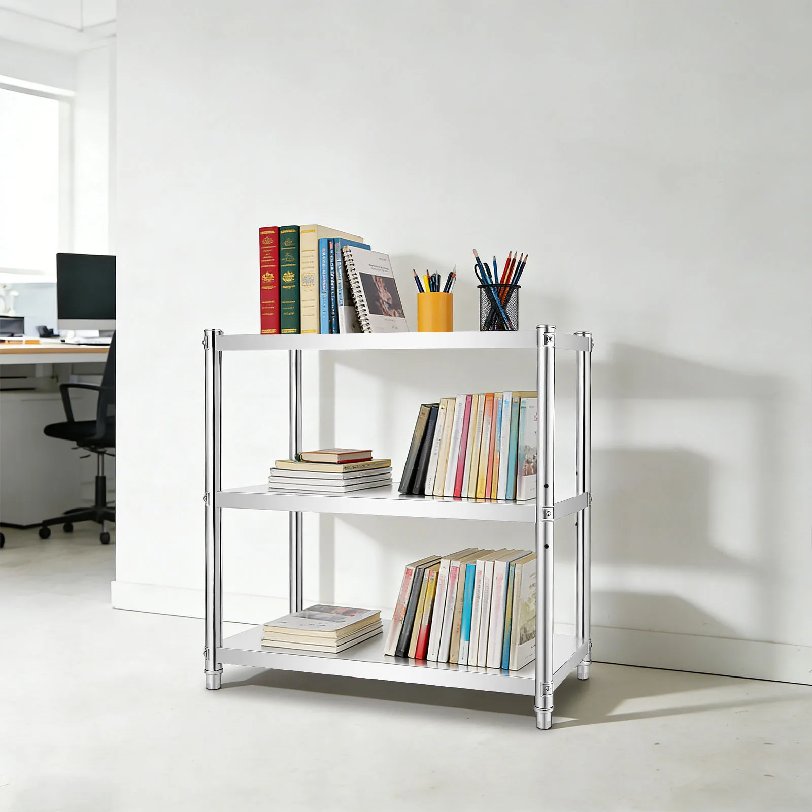 

3-Tier Stainless Steel Shelf, 201 Stainless Steel Storage Rack with Adjustable Spacing, Free Standing Kitchen Shelving Unit