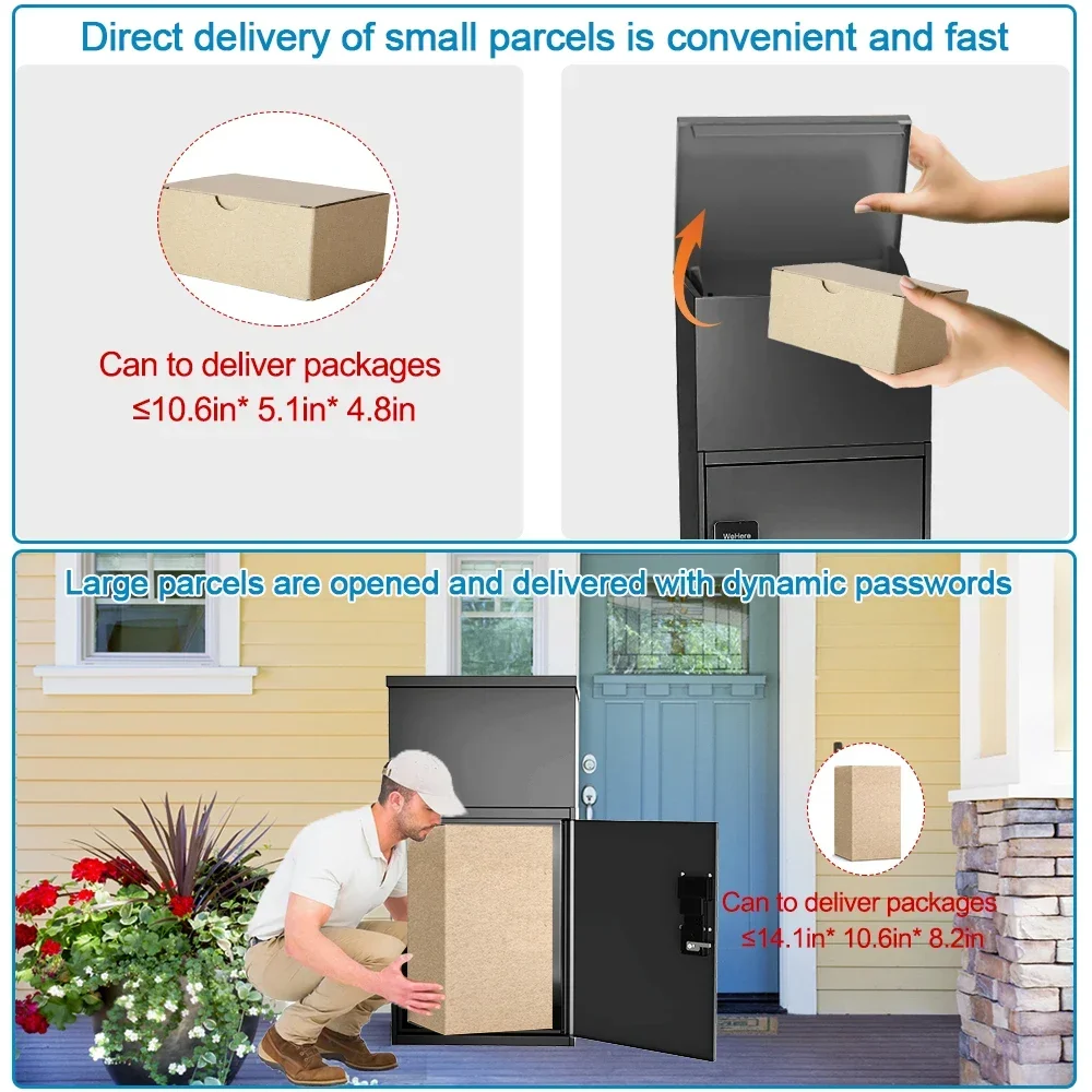 Drop Box Anti Theft Outdoor Wall Mount Detachable Metal Smart Mailbox Parcel Box for Residential Delivery