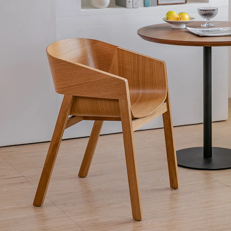 Nordic solid wood dining chair cafe milk tea shop log simple creativity