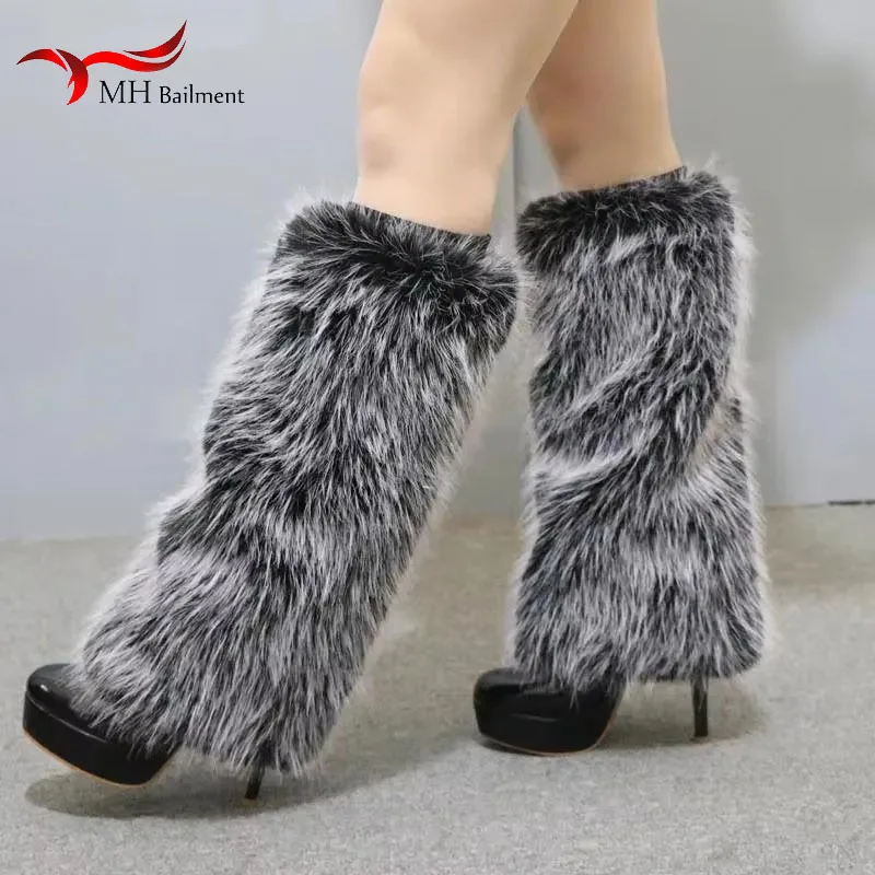 Faux Fox Fur Sleeve Fashionable Fluffy Warm Autumn Winter Colored Boot Covers Elastic Arm Cuffs Imitation Fur