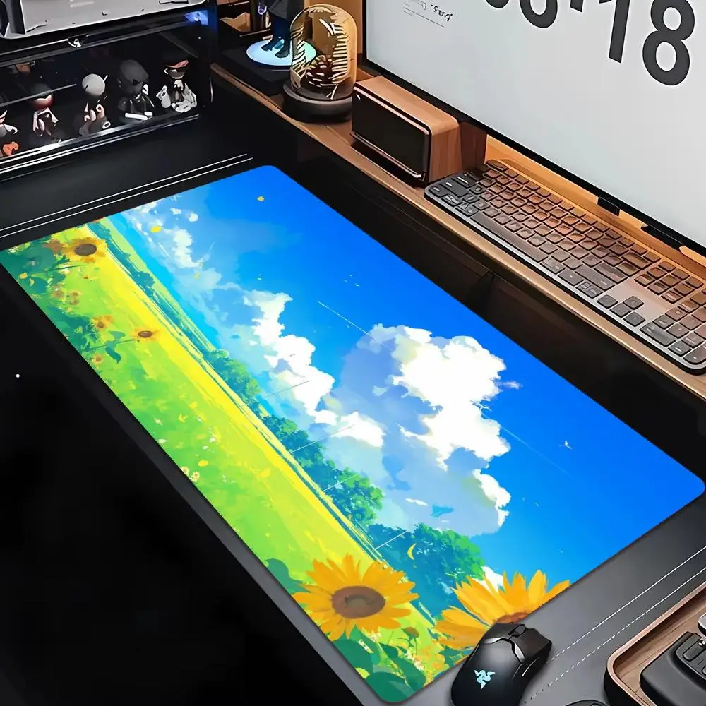 Large Mousepad Anime Blue Sky Sunflower Mousepads Keyboard Mat Deskpad Pc Game Desk Mats Fresh Scenery Mouse Mats For Laptop