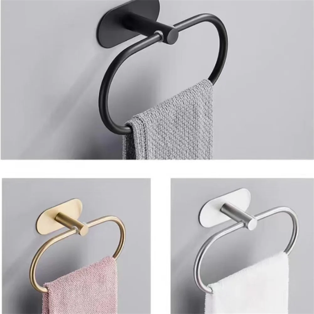 

Non perforated bathroom towel ring, light luxury and simple stainless steel towel rack, bathroom wall mounted