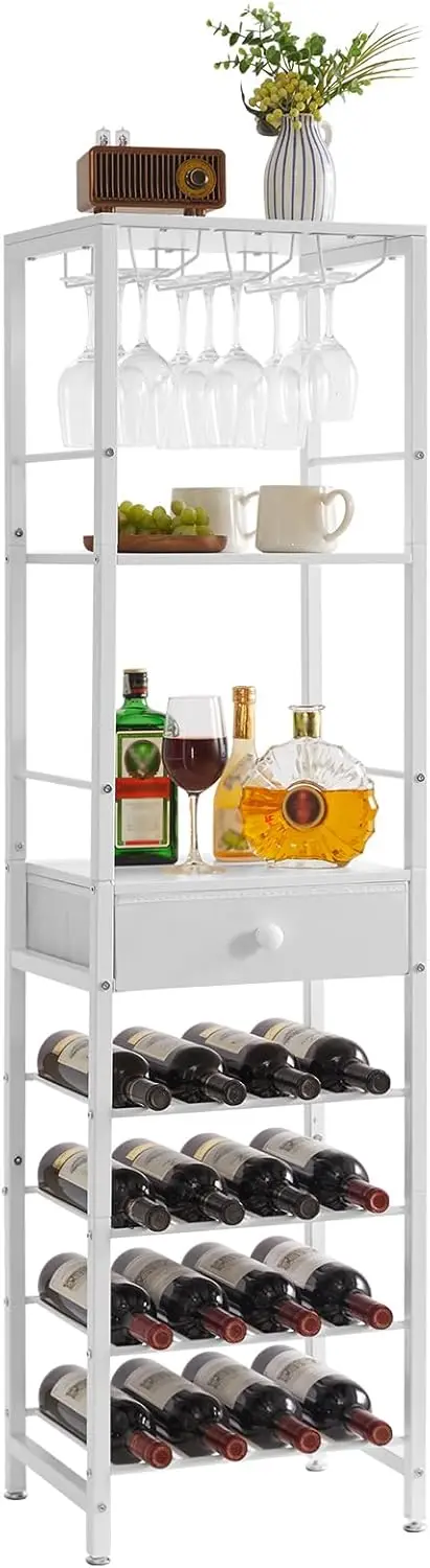 

Wine Ra Freestanding Floor, Bar Cabinet For Liquor And Glasses,Coffee Bar Cabinet 4-Tier Wood Bar Cabinet,Glass Holder And