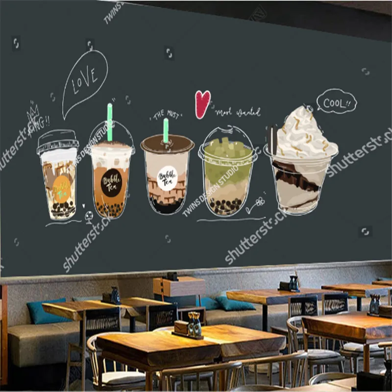 

Custom Modern Murals Wall Paper Pearl Milk Tea Shop with Black Background Wallpapers Industrial Decor Papel De Parede