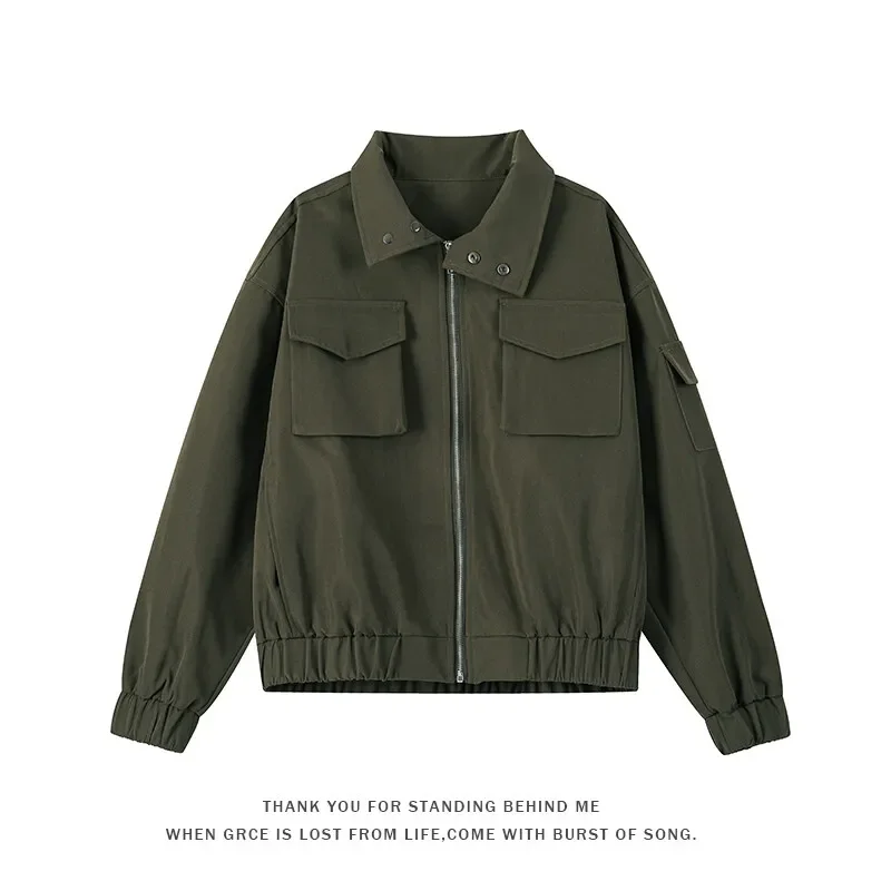 

2025 2025 Men's Jacket 2025 Spring Double Pockets Street Lapel Jacket Solid Color Zipper Jackets Fashion Male Coats