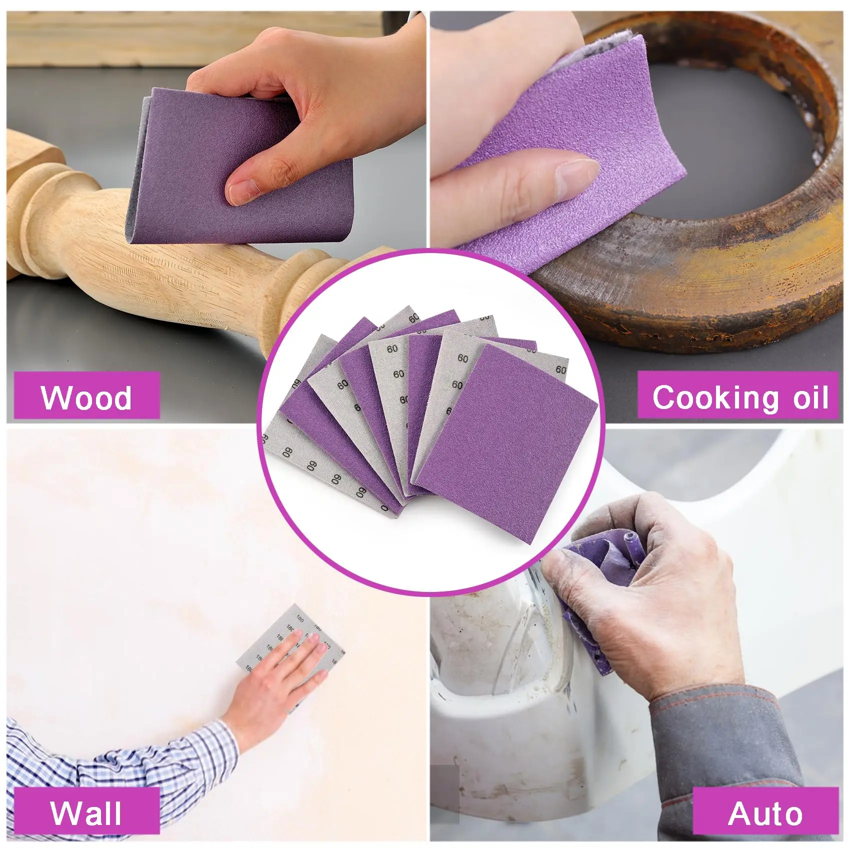 115*140MM 50 pezzi fogli di carta vetrata a secco viola per levigatrice per palme 60-1000 grana Hook and Loop fogli abrasivi per carta vetrata Bundle
