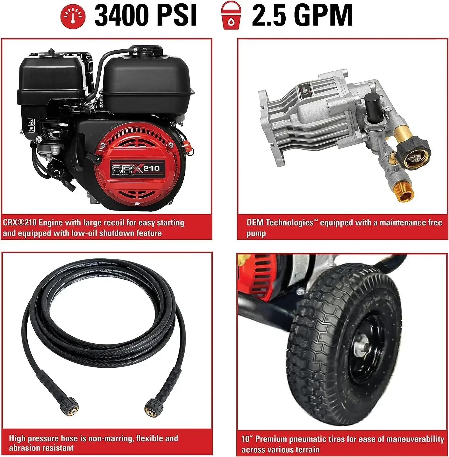 Cleaning CM61248-S Clean Machine 3400 PSI Gas Pressure Washer, 2.5 GPM, CRX Engine, Includes 15-Inch Surface Cleaner