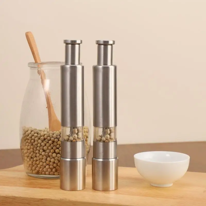 Novelty Thumb Push Pepper Mill Portable Salt Mill Manual Pepper Mill Salt Vessel Stainless Steel Spice Mill Barbecue Kitchen