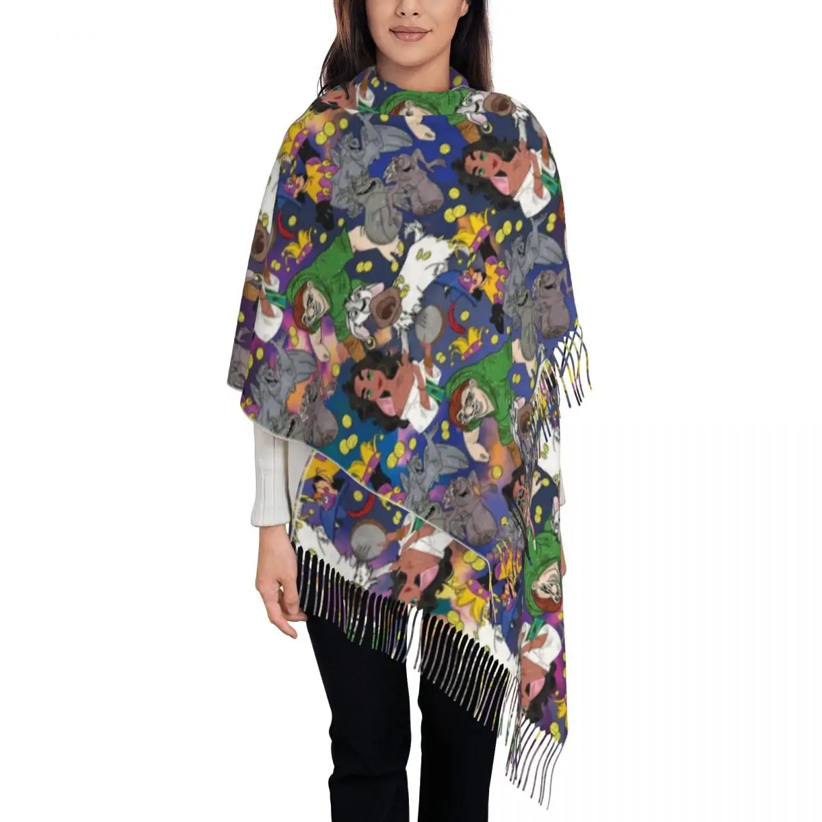 

Hunchback Of The Notre Dame Sketched Scarf for Womens Warm Winter Pashmina Shawls and Wrap Long Large Scarves with Tassel